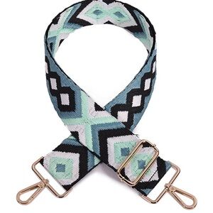 Stylish Geometric Bag Strap in Black, Blue, and White